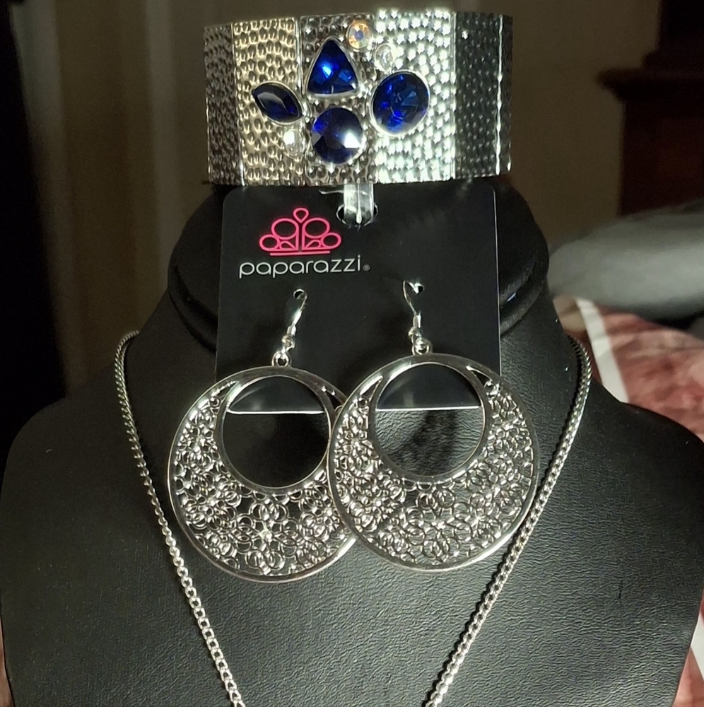 Paparazzi Silver Earrings with Blue Accents